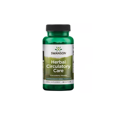 Swanson Herbal Circulatory Care 60 Capsules is a herbal supplement designed to support cardiovascular health, packaged in a green bottle.